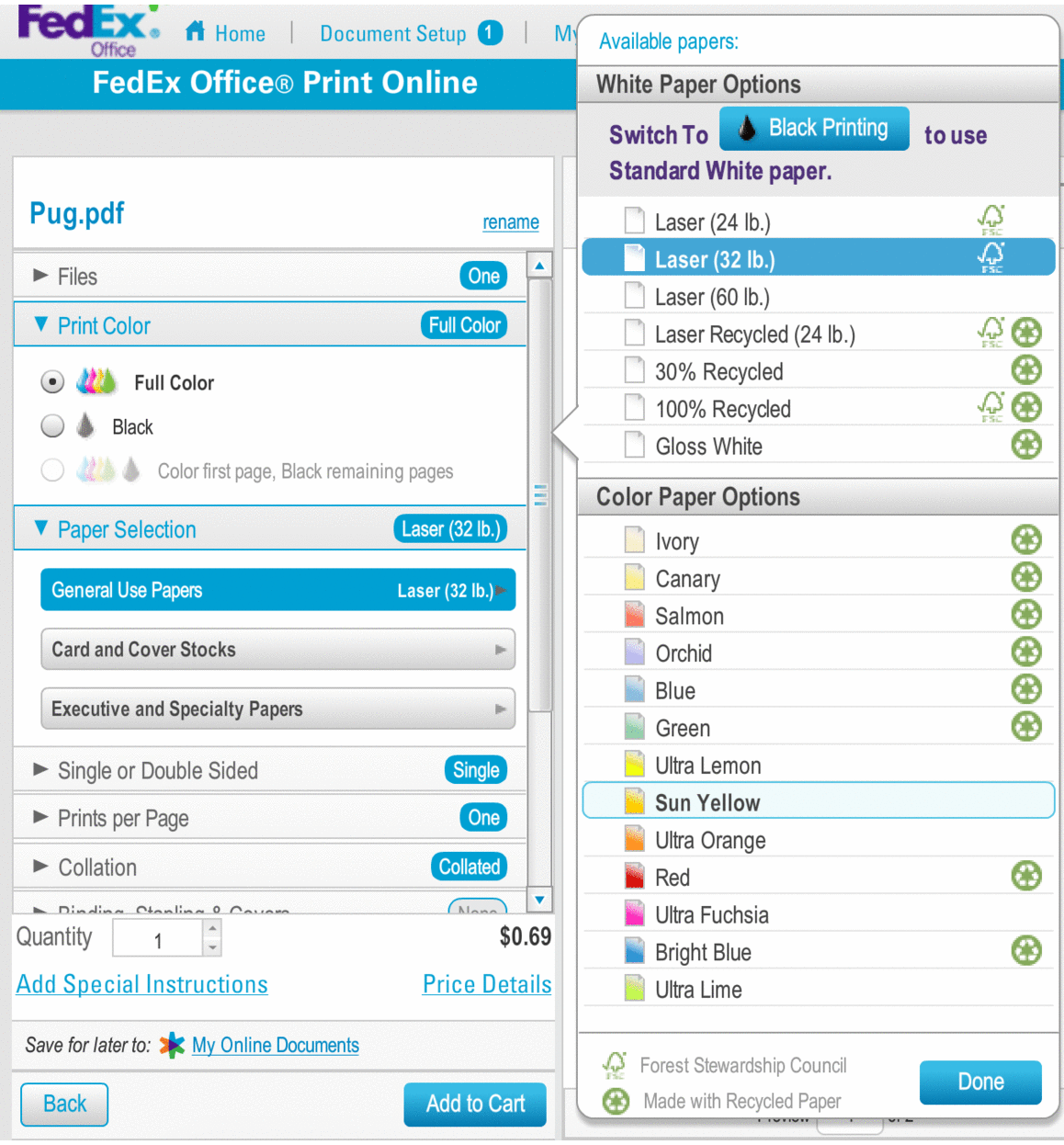 Print Color and Paper Selection show up simultaneously no matter which you click